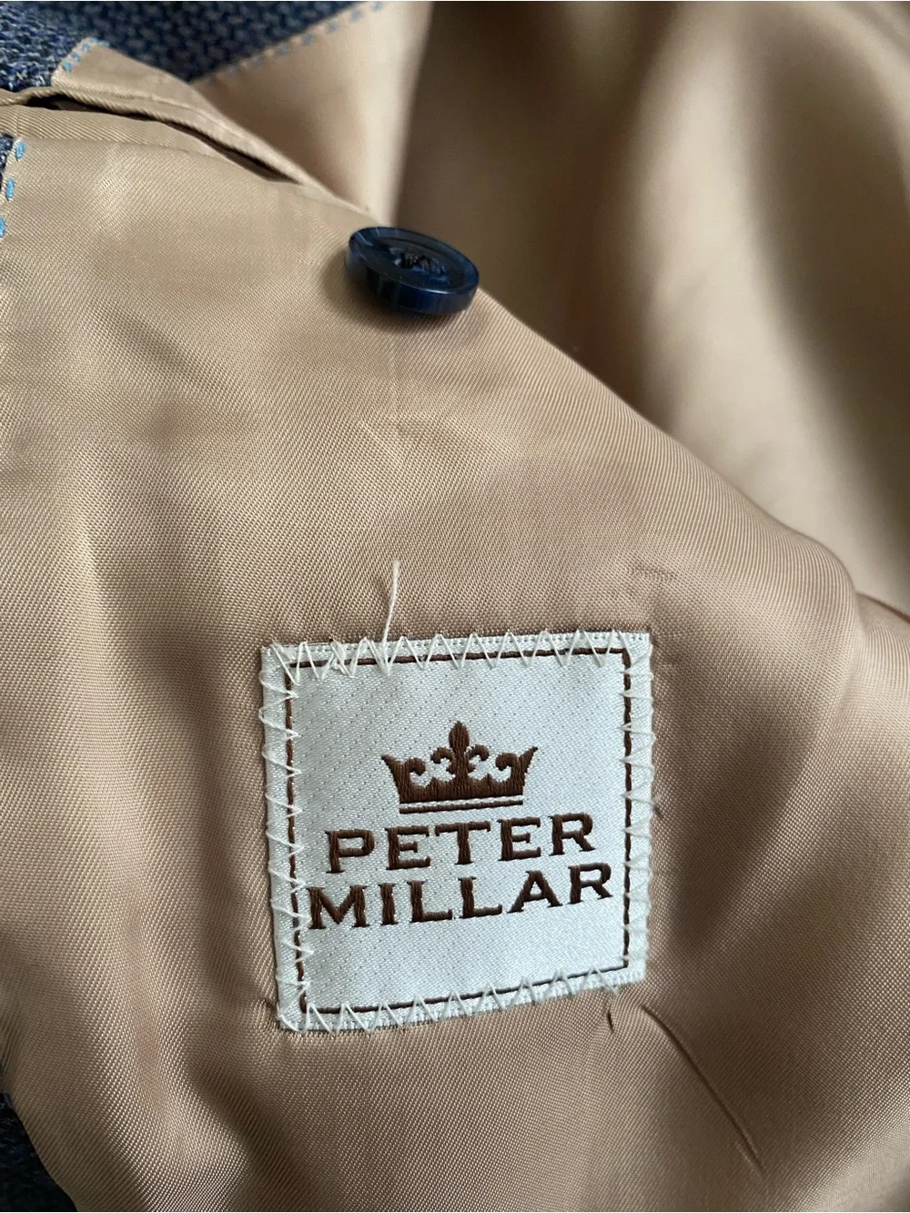 PETER MILLAR Blue Micro-Check Wool Silk Sport Coat Blazer Jacket Mens 38R